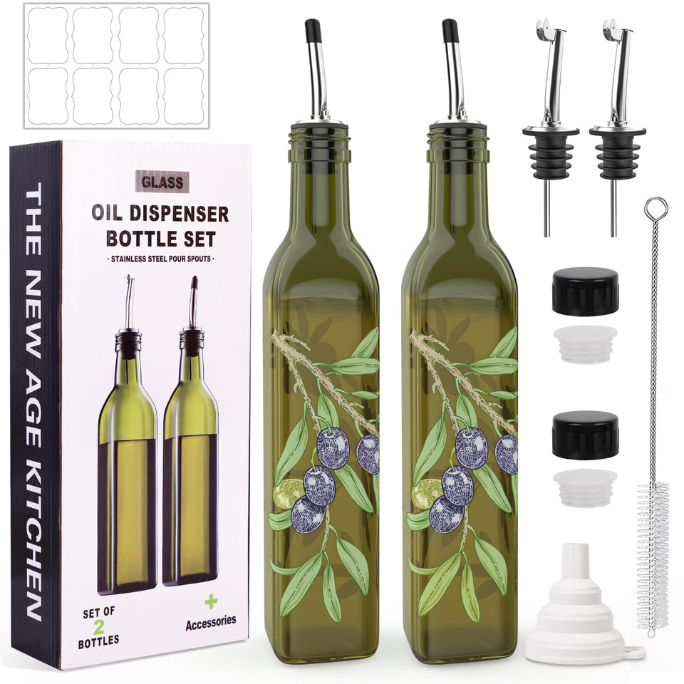 Coolmi oil dispenser set green bottles for precise pouring in the kitchen
