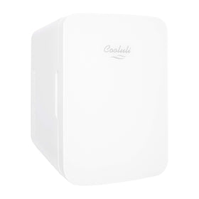 Cooluli 10L mini fridge with glass front for stylish bedroom storage and quick access.