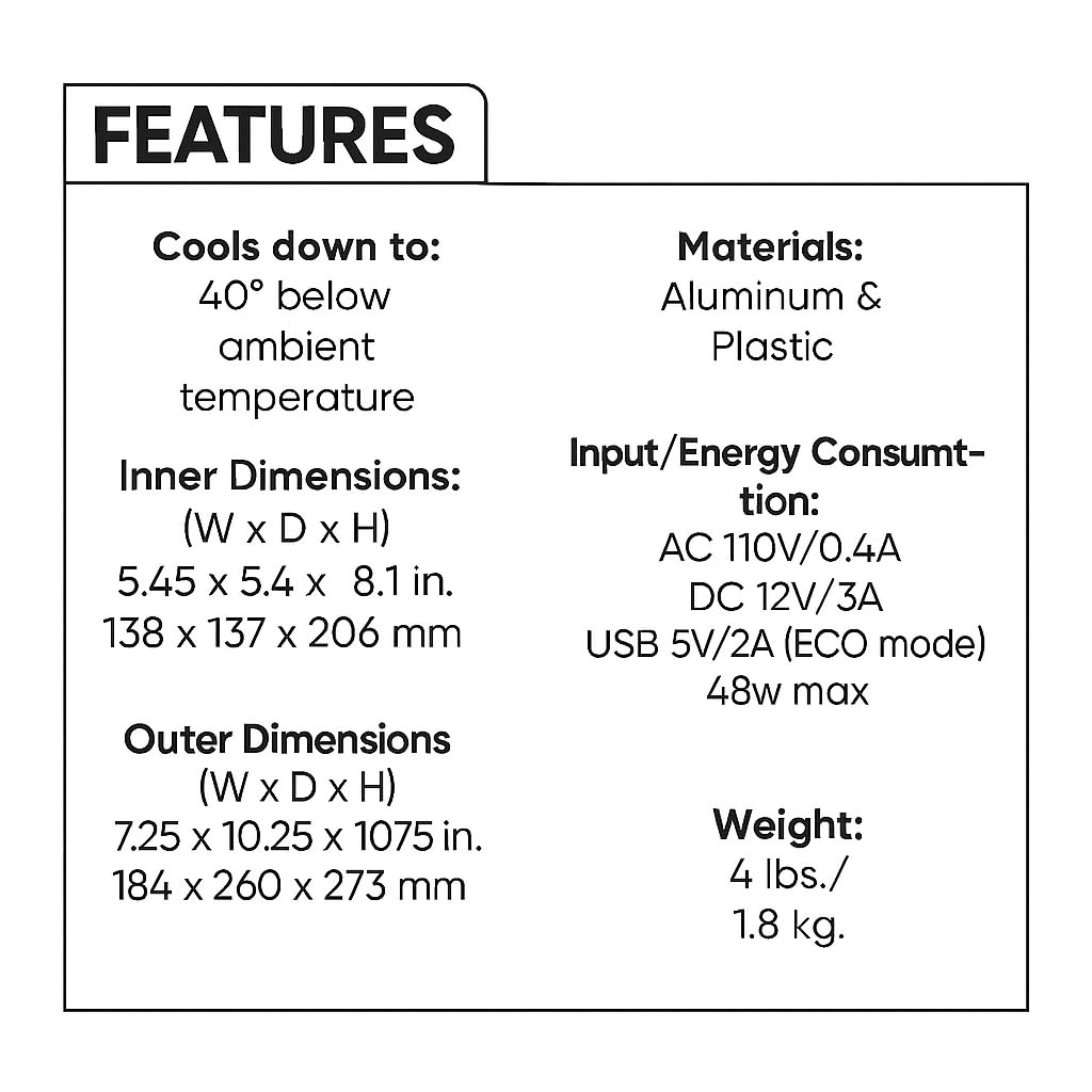 Cooluli Classic 4L EcoMax tech highlights quiet operation and efficiency.