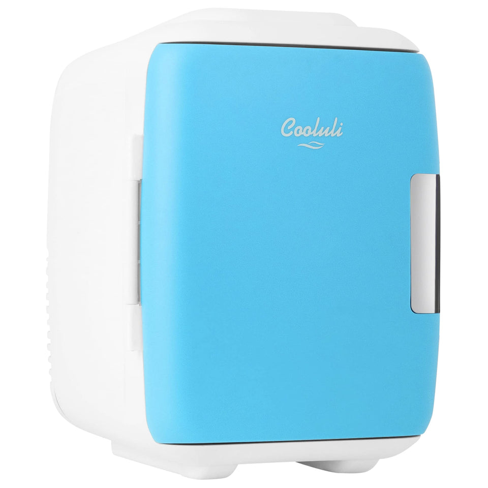 Cooluli Mini Fridge 4L on a bedside table keeps drinks cool and skincare ready.