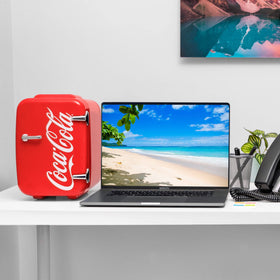 Cooluli Retro Coca-Cola Mini Fridge open lid for easy access to chilled items.