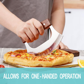 Coowolf Ulu Knife cutting pizza, handling crust and toppings with ease.
