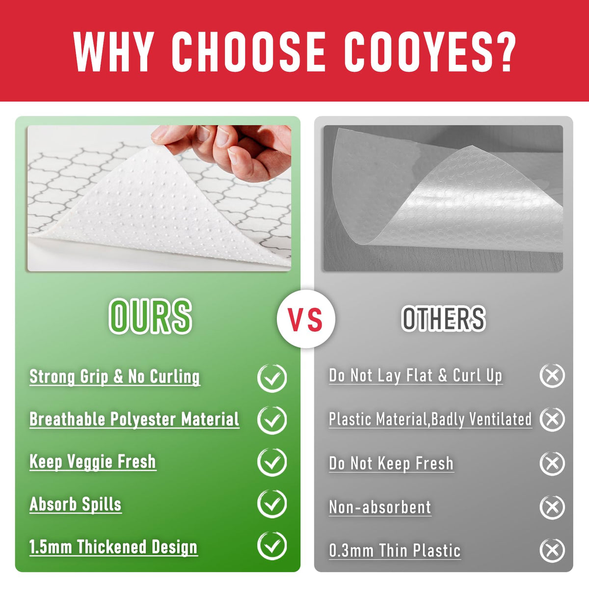 Cooyes drawer liner design prevents slipping during use.