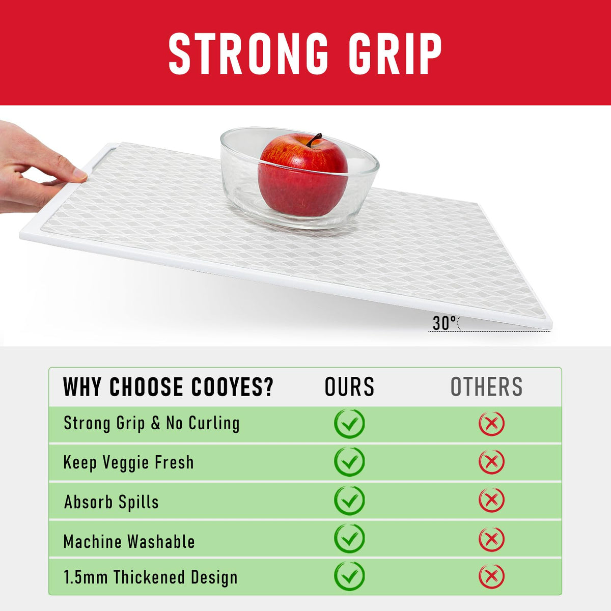 Cooyes refrigerator liner cut-to-fit for drawers, shelves, and cabinets.