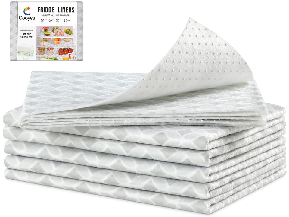 Cooyes refrigerator liners absorb spills to keep shelves dry and fresh.