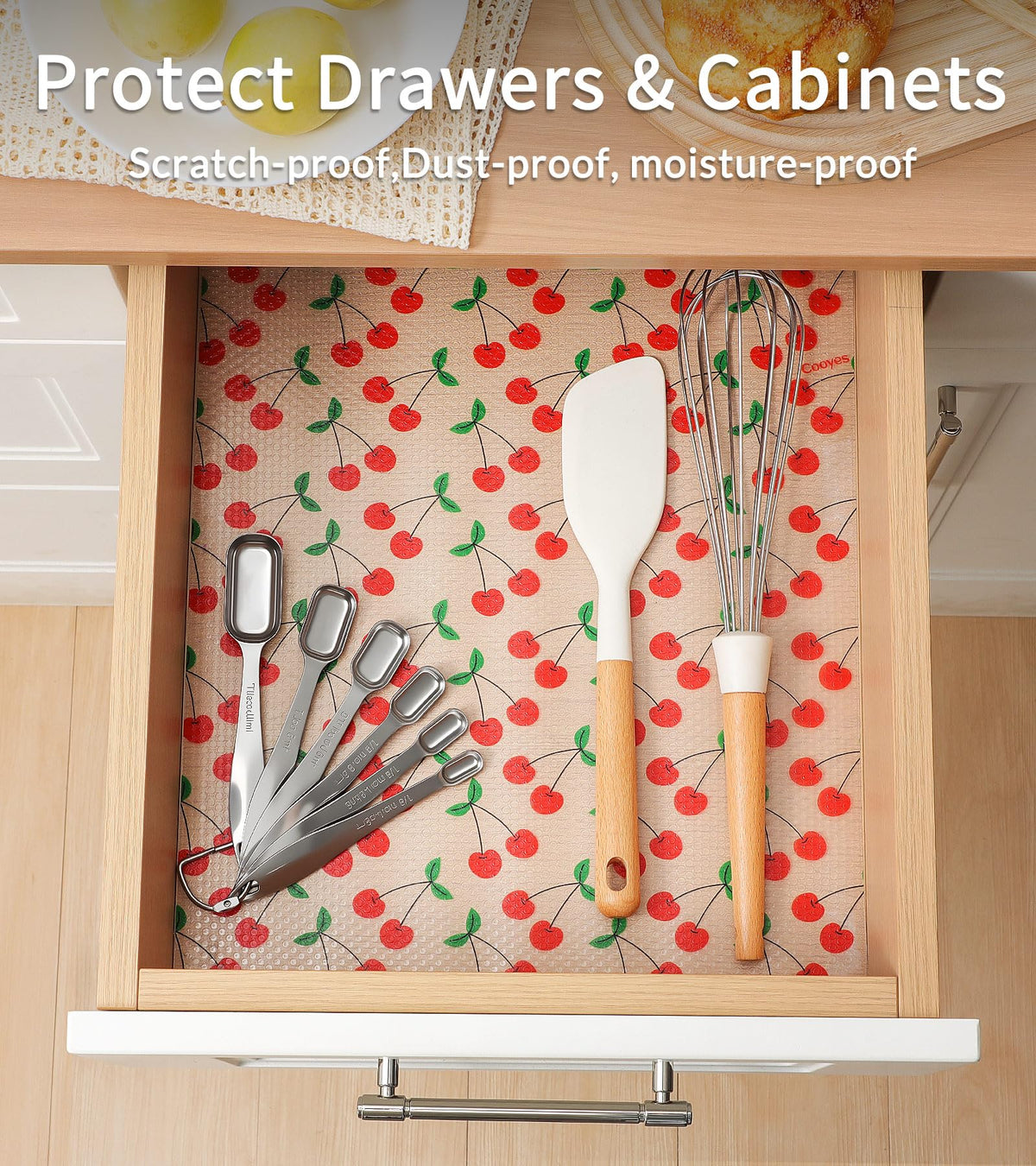Cooyes liner shown for easy-cut application in drawers and shelves.