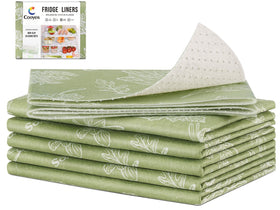 Cooyes shelf liner with fridge non-slip dots keeps mats in place on shelves.