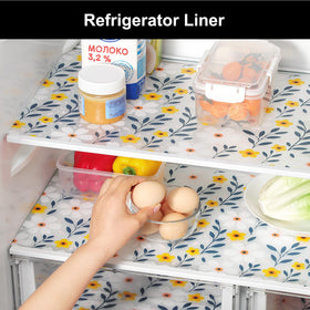 Cooyes shelf liner installed in cabinet protects surfaces from spills and moisture.