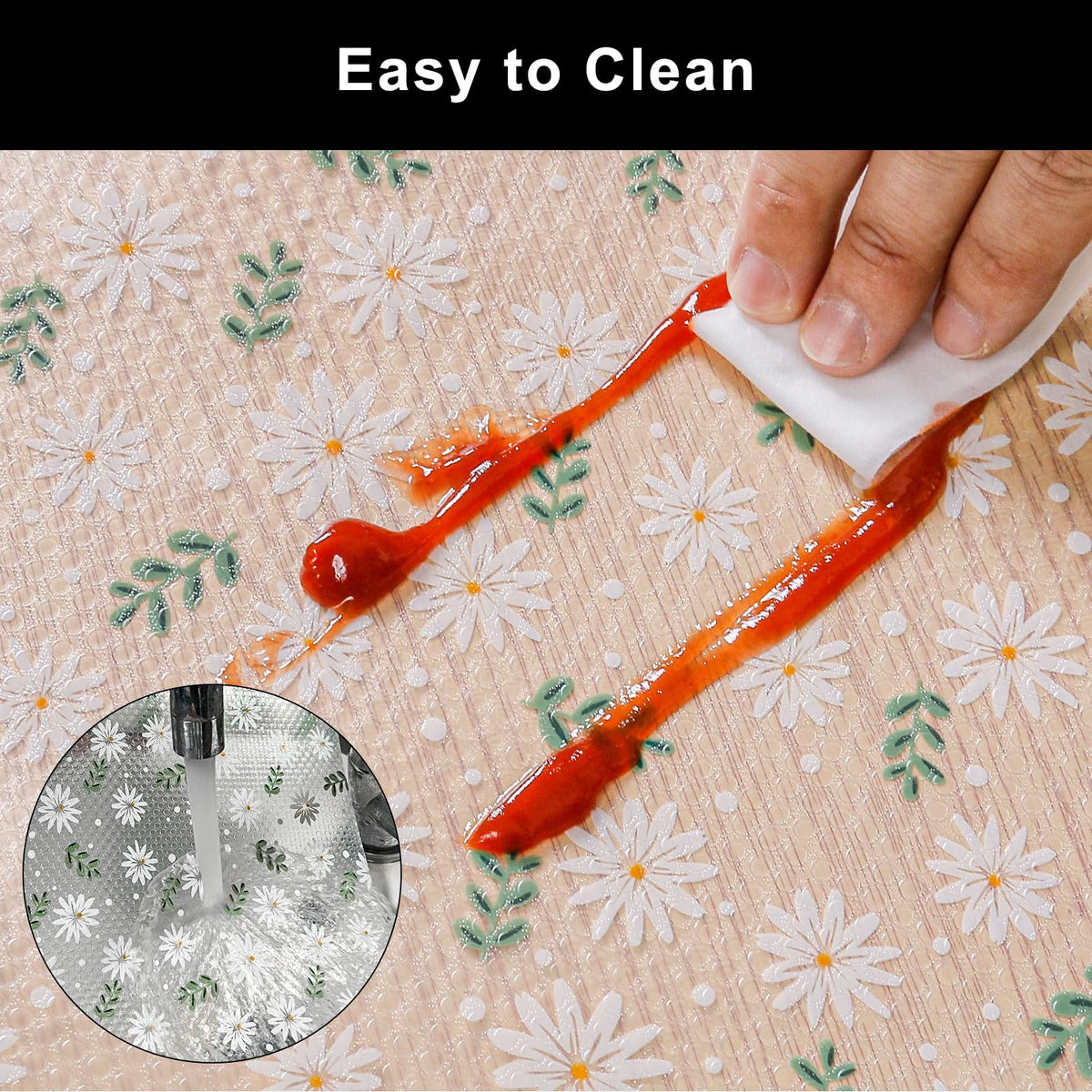 Cooyes Shelf Liner kitchen cabinet setup highlights maintenance-free organization.