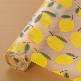 Cooyes shelf liner yellow lemon roll protects shelves from spills.