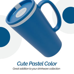 Copco 16 oz travel mug fits most cup holders for easy on-the-go beverages.