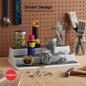 Copco 3-Tier rack filled with jars for easy access.