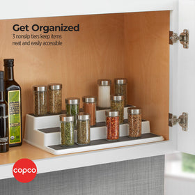 Copco non-slip shelves prevent spills and keep contents steady.