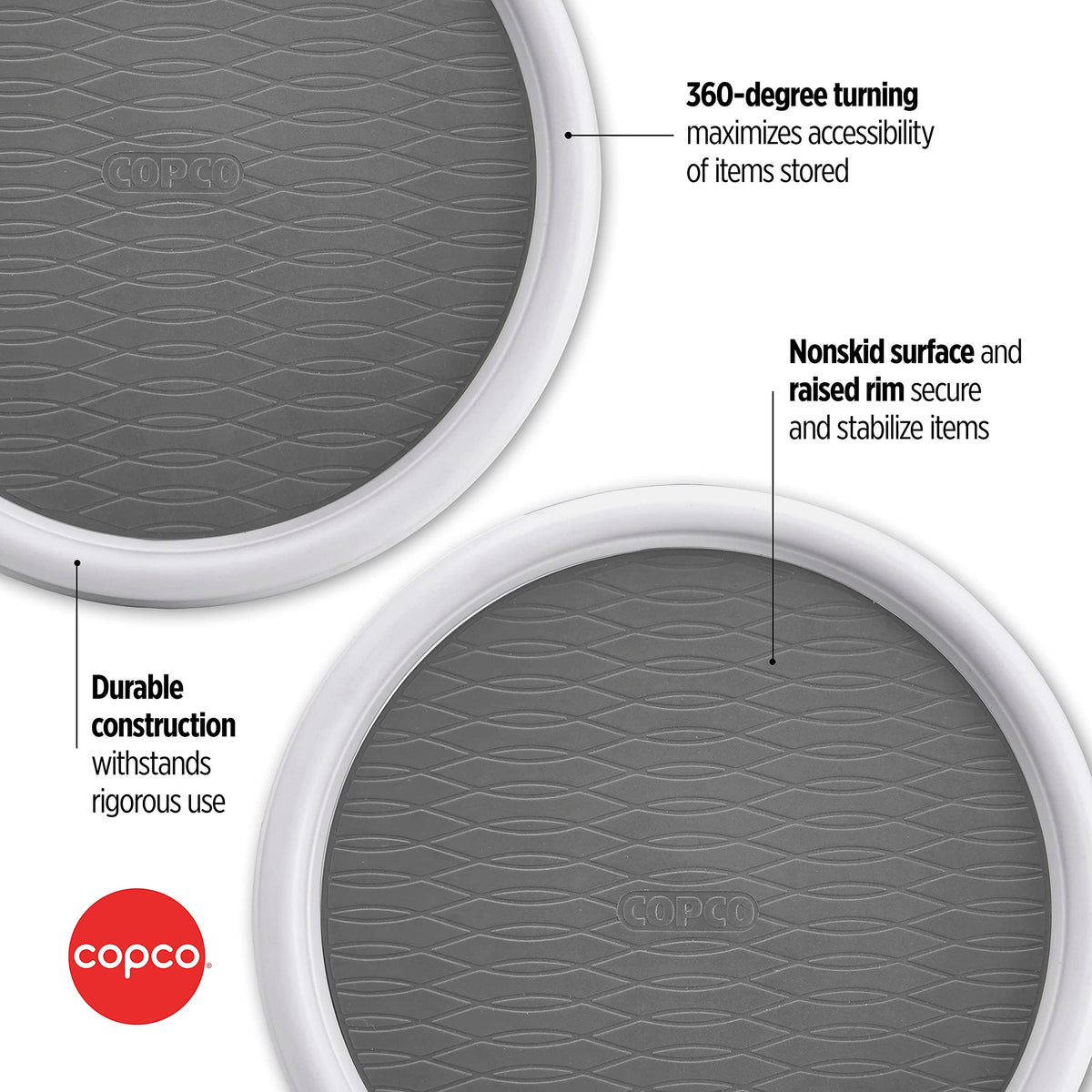 Close-up of Copco non-skid liner securing items during rotation.