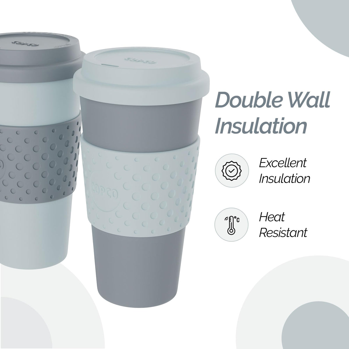 Copco Acadia quarter-turn lid on the mug for spill reduction.