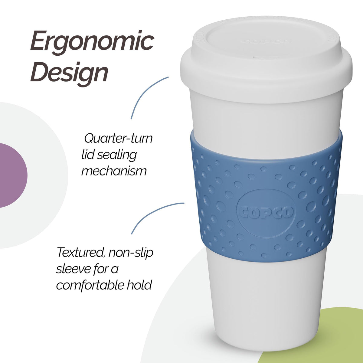 Copco Acadia 16oz mug keeps drinks hot or cold during commutes.
