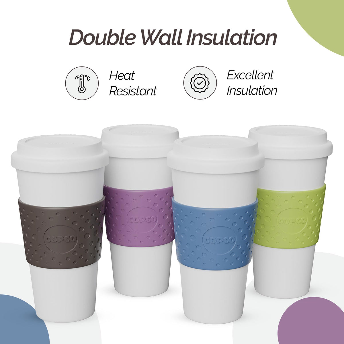 Copco Acadia light-colored mug with double-wall insulation preserves temperature longer.