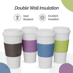 Copco Acadia light-colored mug with double-wall insulation preserves temperature longer.