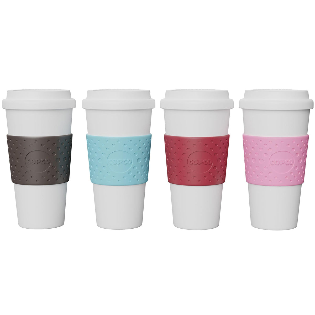 Copco Acadia travel mug 4-pack set shown for on-the-go beverages.