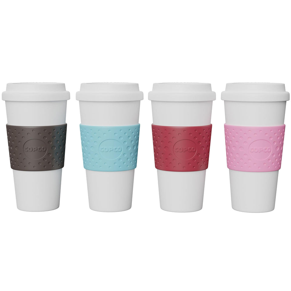 Copco Acadia travel mug 4-pack set shown for on-the-go beverages.