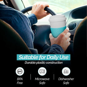 Mug fits most cup holders for easy transport in car or backpack.