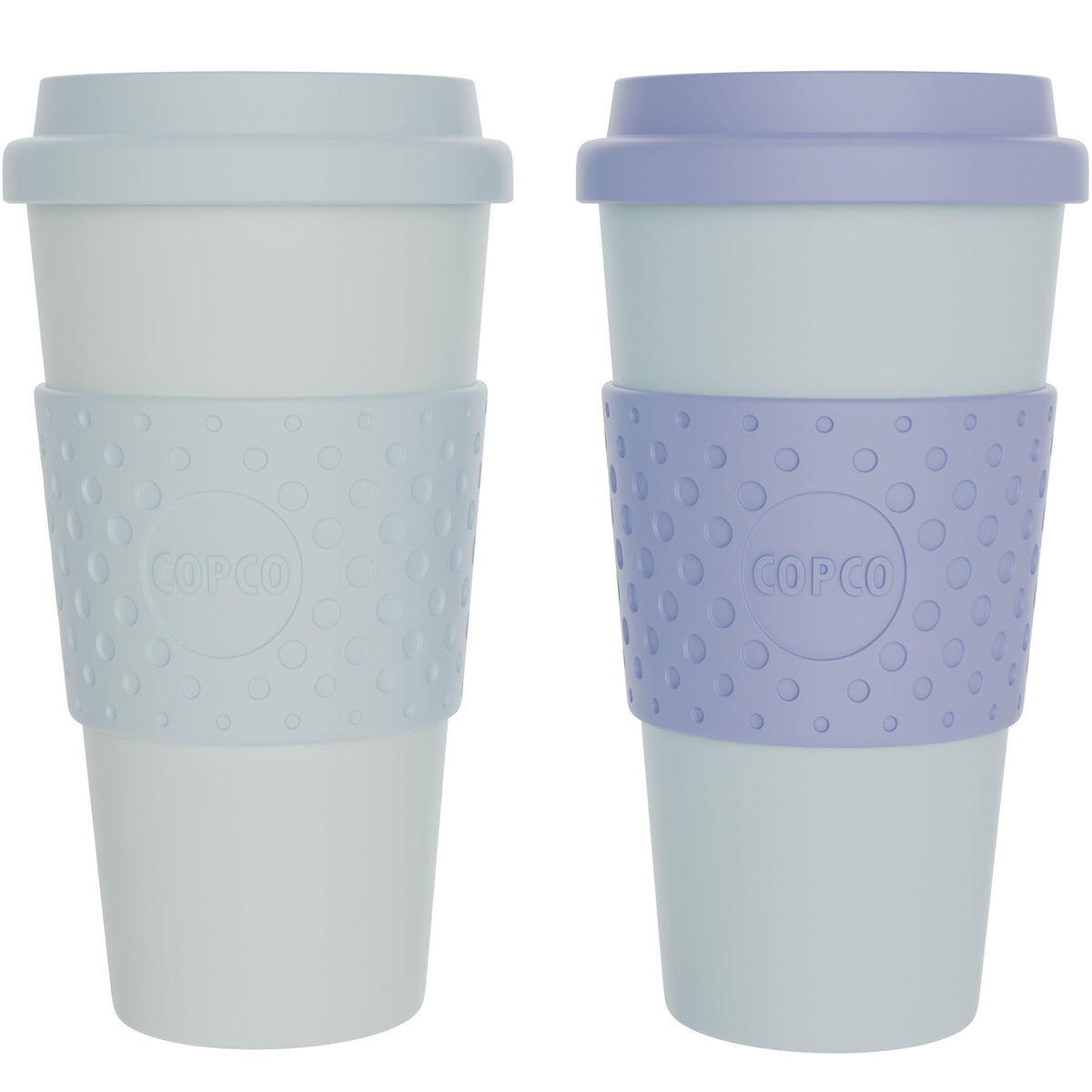 Copco Acadia travel mug front view for on-the-go use with two mugs