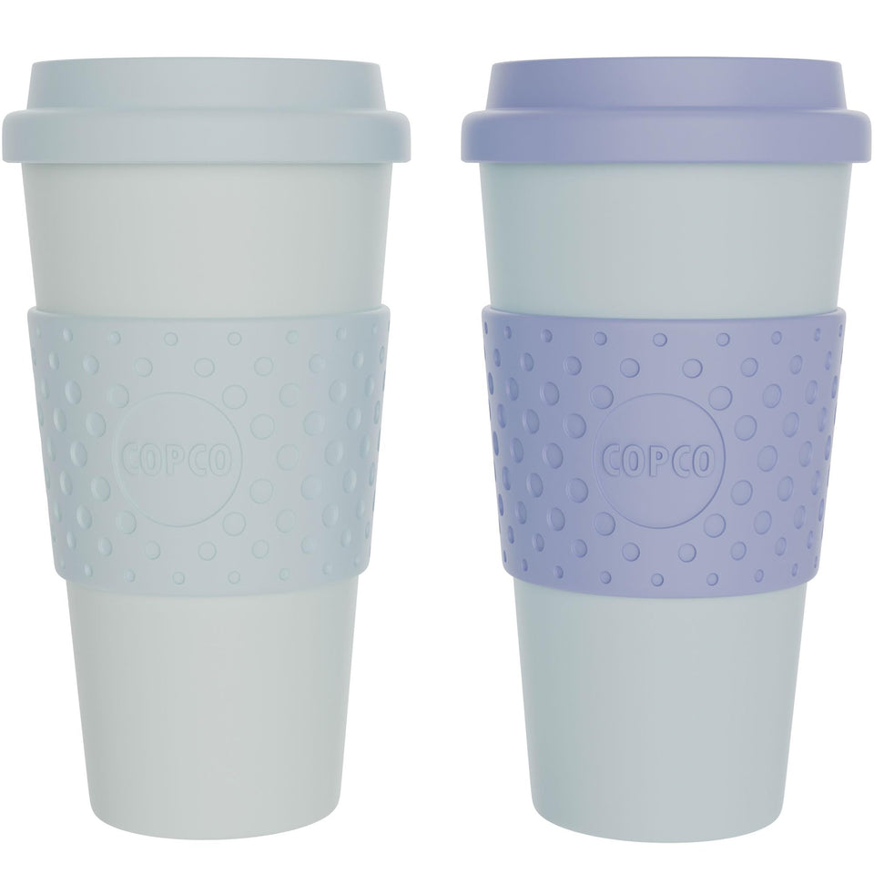 Copco Acadia travel mug front view for on-the-go use with two mugs