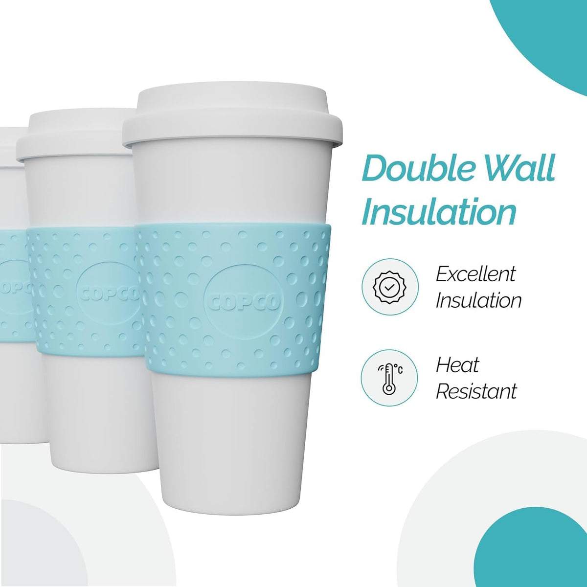 Spill-resistant lid on Copco Acadia mug minimizes spills during travel.