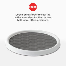 Copco Basics bathroom counter organization for cosmetics and toiletries.
