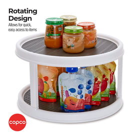 Copco Turntable rotating mechanism enables smooth access in tight cabinets.