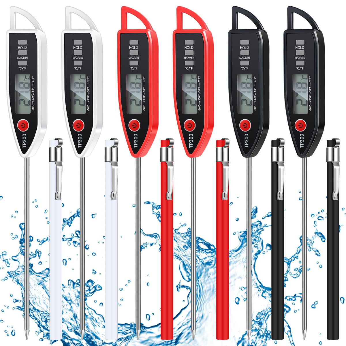 Copkim six-piece waterproof thermometer set with long probes for safe grilling.