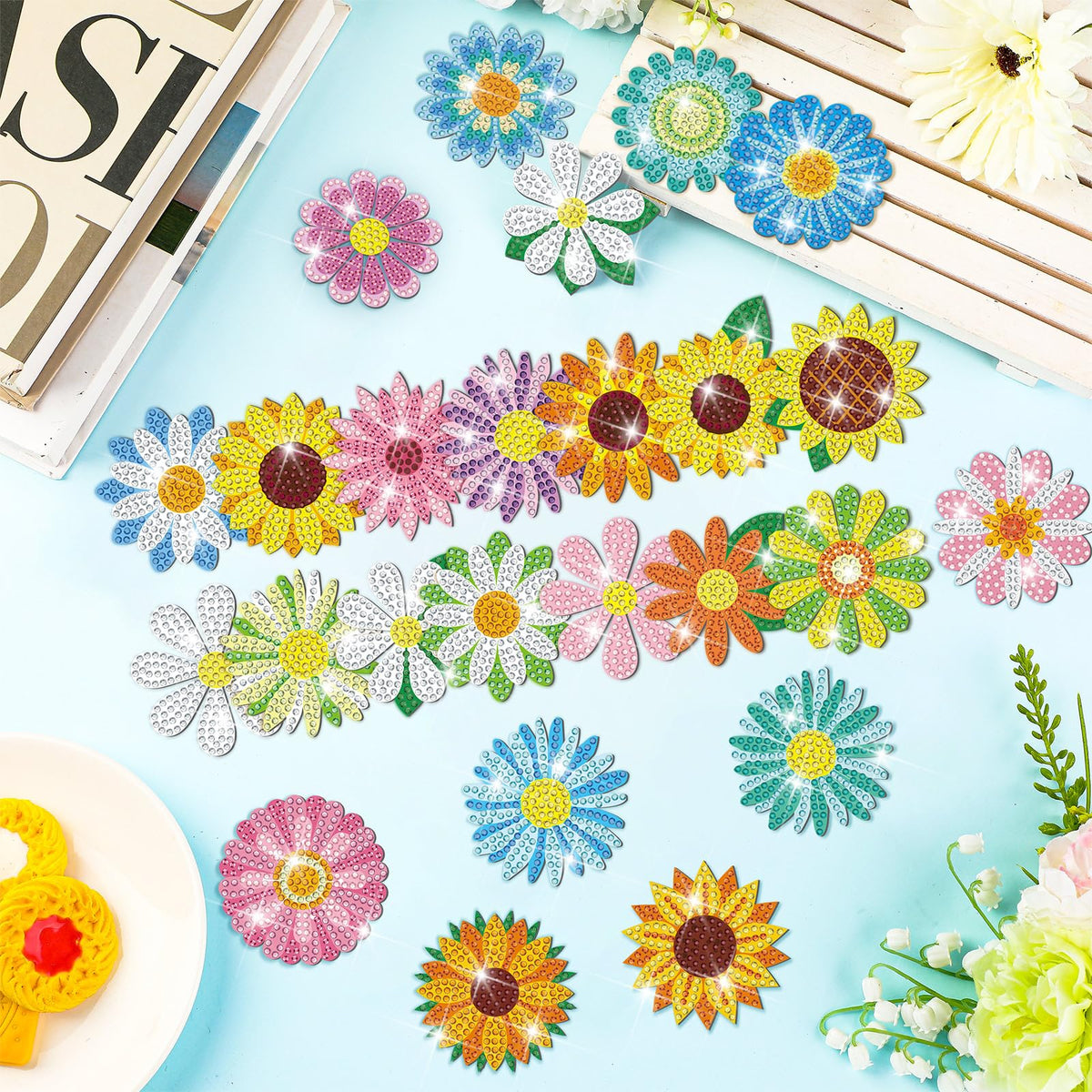 Copkim daisy diamond art magnet on car highlights playful, removable décor.