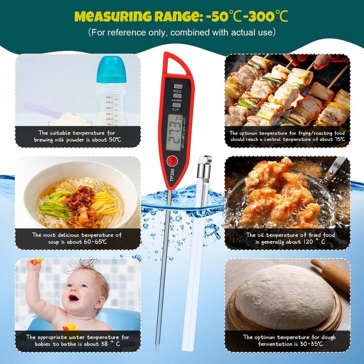 Copkim instant read thermometer provides fast accurate temperature readings.