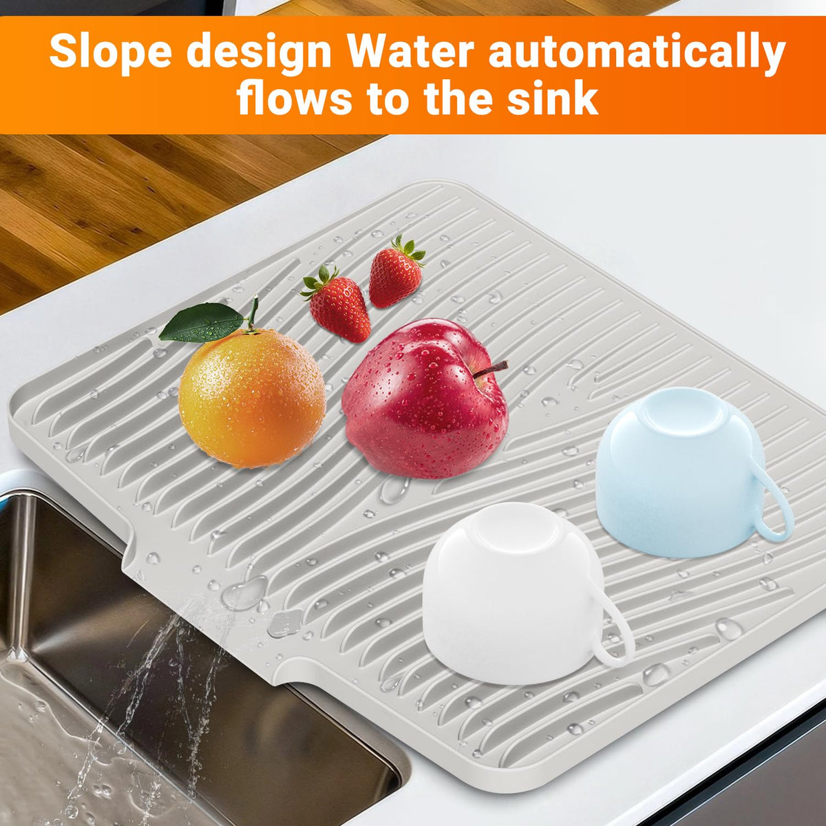COPLIB diagonal ridges channel water into the sink for a dry counter.