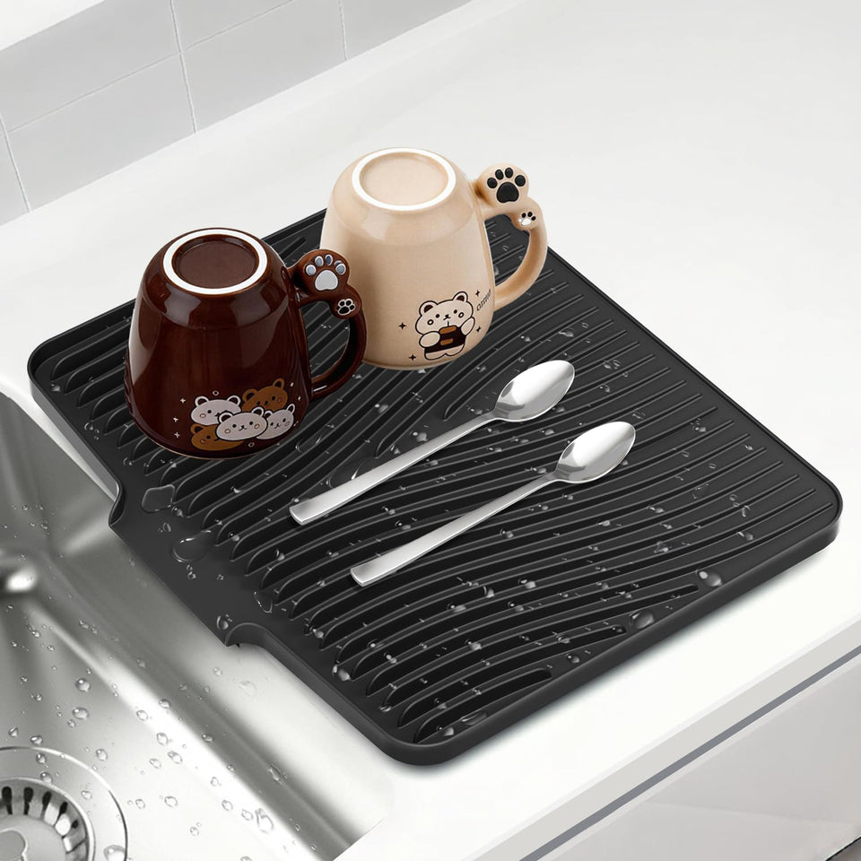 COPLIB silicone dish drying mat with folding design supports dishes for faster air drying