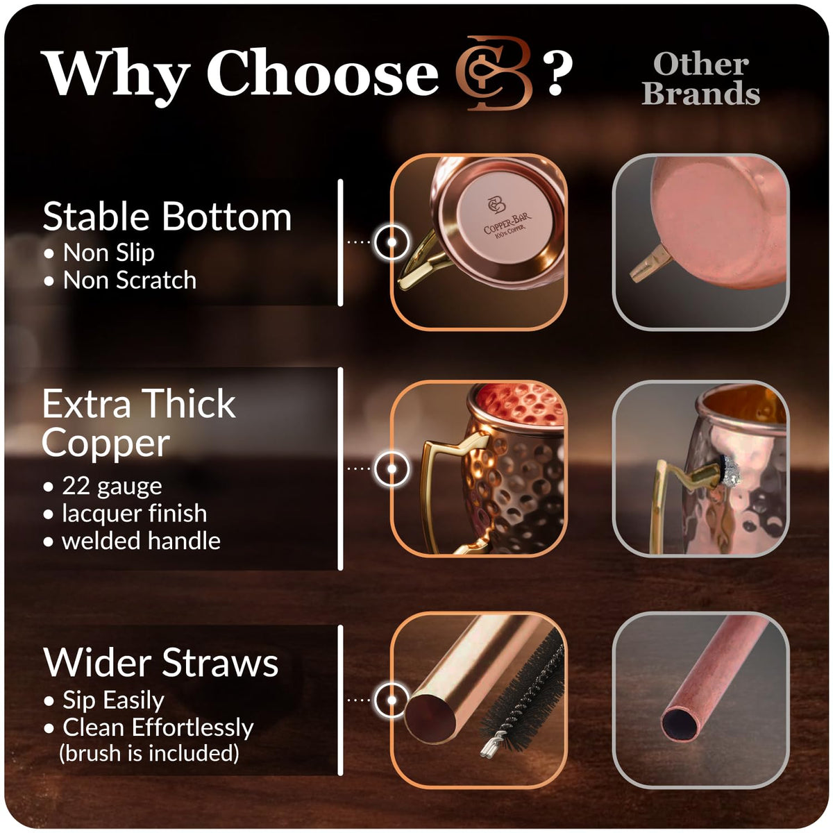 Copper-Bar 16oz solid copper cups, inside and out for cool, refreshing feel