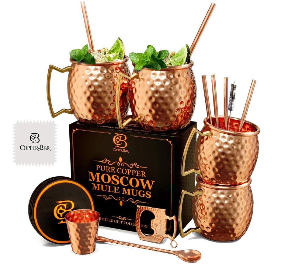 Copper-Bar Moscow Mule mugs with hammered finish for elegant entertaining