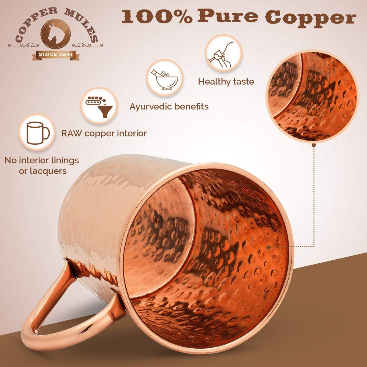 Copper Mules mug interior close-up raw copper interior enhances drink flavor