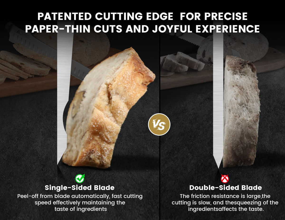 CoquusAid bread knife uses German high-carbon steel for lasting durability.