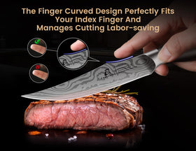 Ergonomic handle design provides comfortable grip during long meals.