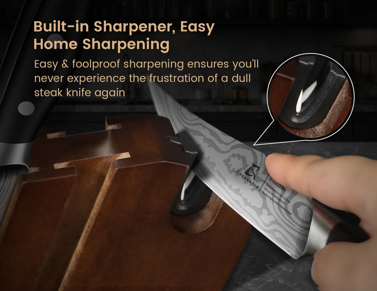 Full-tang steak knife showcases strength for clean, even portions.