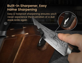 Full-tang steak knife showcases strength for clean, even portions.