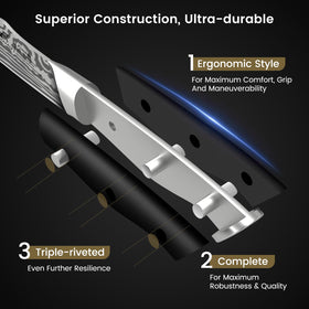 CoquusAid non-serrated ergonomic steak knife in use for clean, safe cuts.