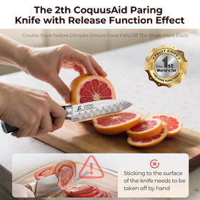 CoquusAid Paring Knife Damascus pattern on blade for visual appeal