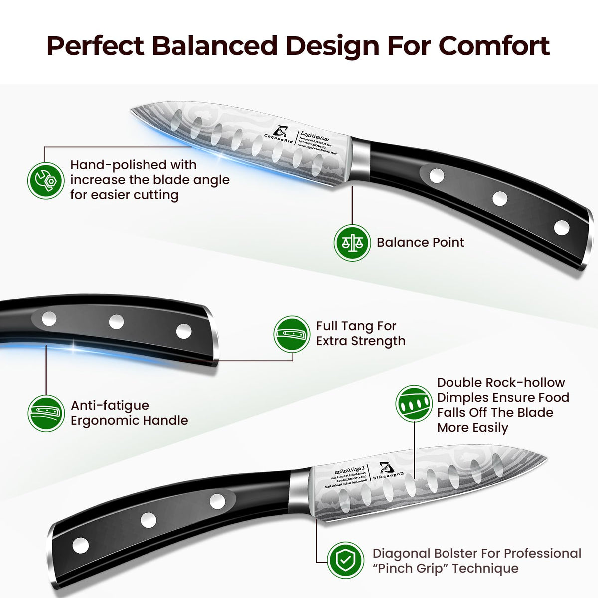 CoquusAid Paring Knife full tang design for balanced cutting