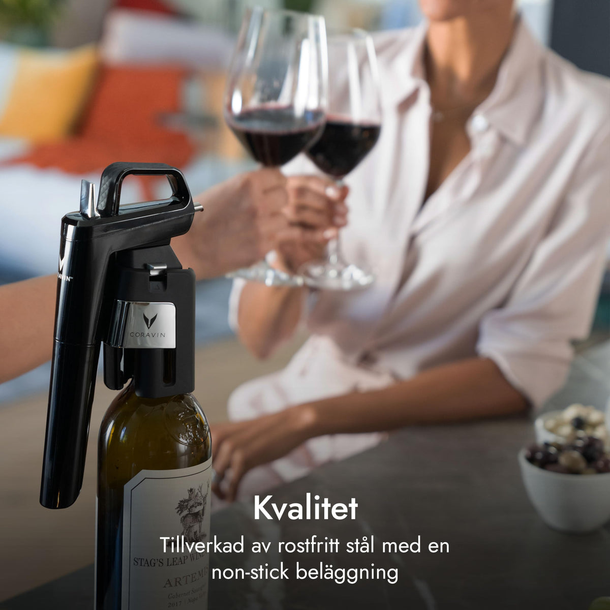 CORAVIN Fast Pour Needle pierces cork efficiently while preserving remaining wine.
