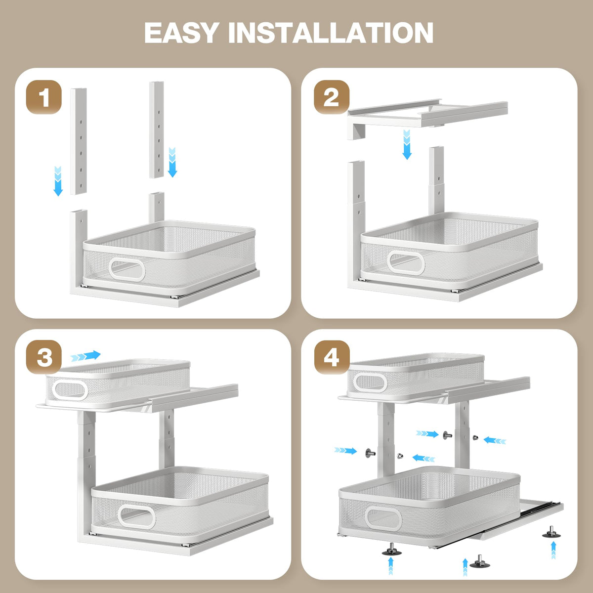 Corbyles under-sink organizer features suction cups for stability during use.