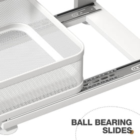 Corbyles height-adjustable shelf fits varied cabinet depths for versatile storage.