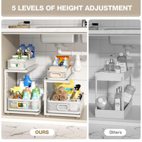 Corbyles two-tier system maximizes space while keeping items organized.