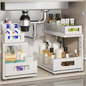 Corbyles under-sink organizer with smooth slides keeps bottles accessible